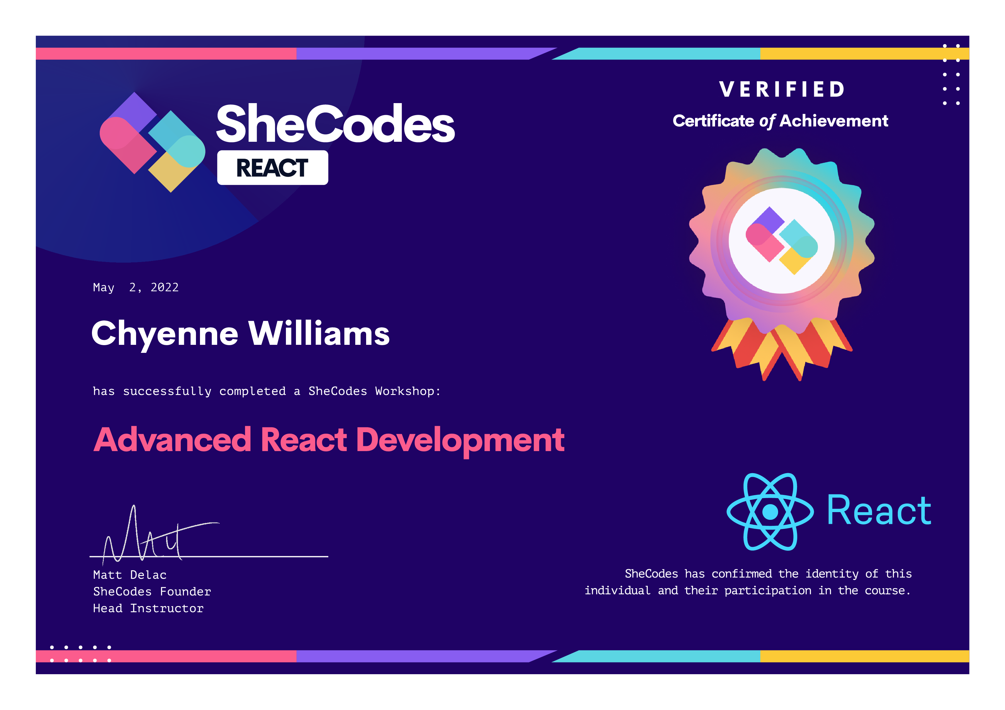 Advanced React Development Certificate