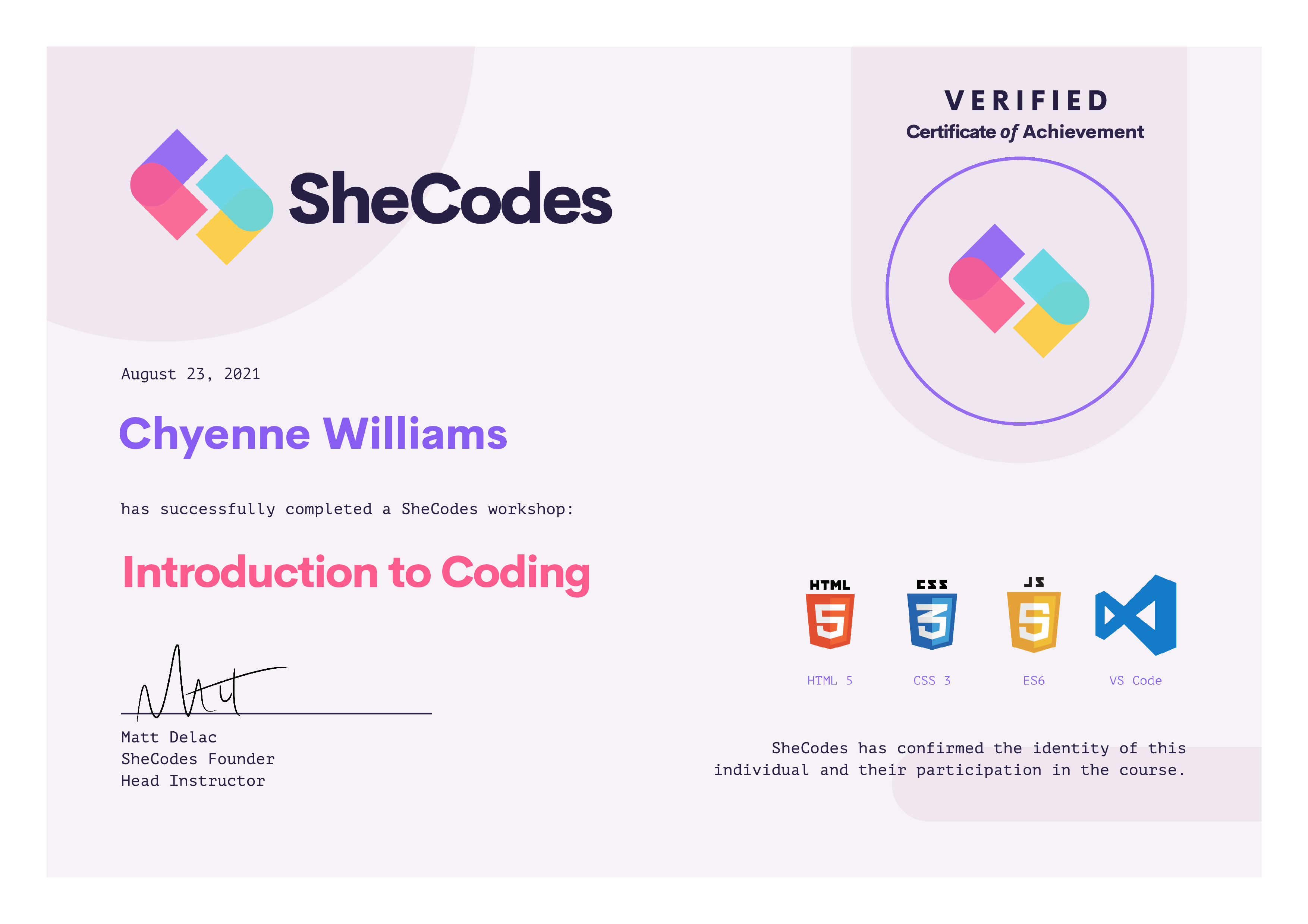 Intro to Coding Certificate